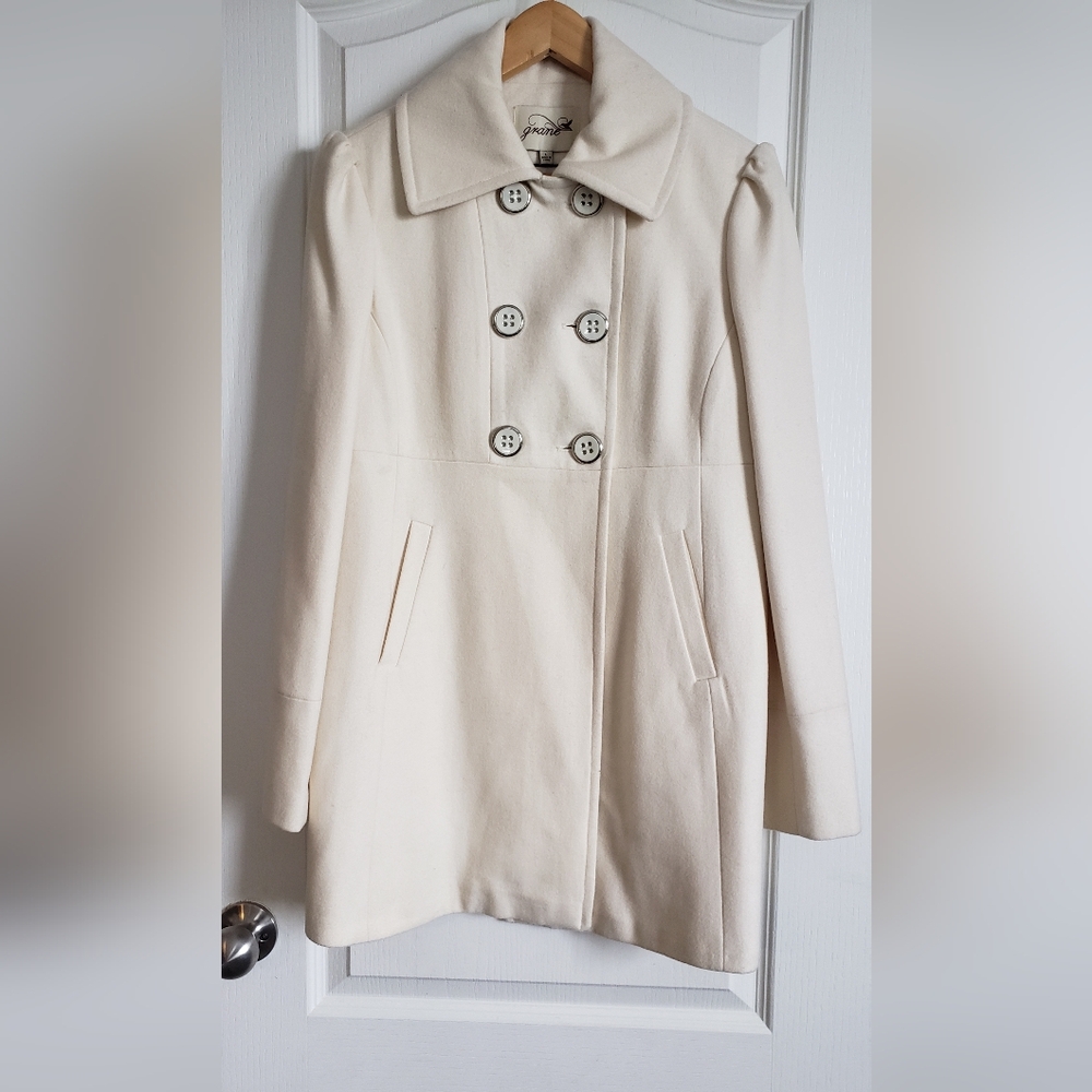 Grane Wool Vintage Beige Dress Coat, Size Medium